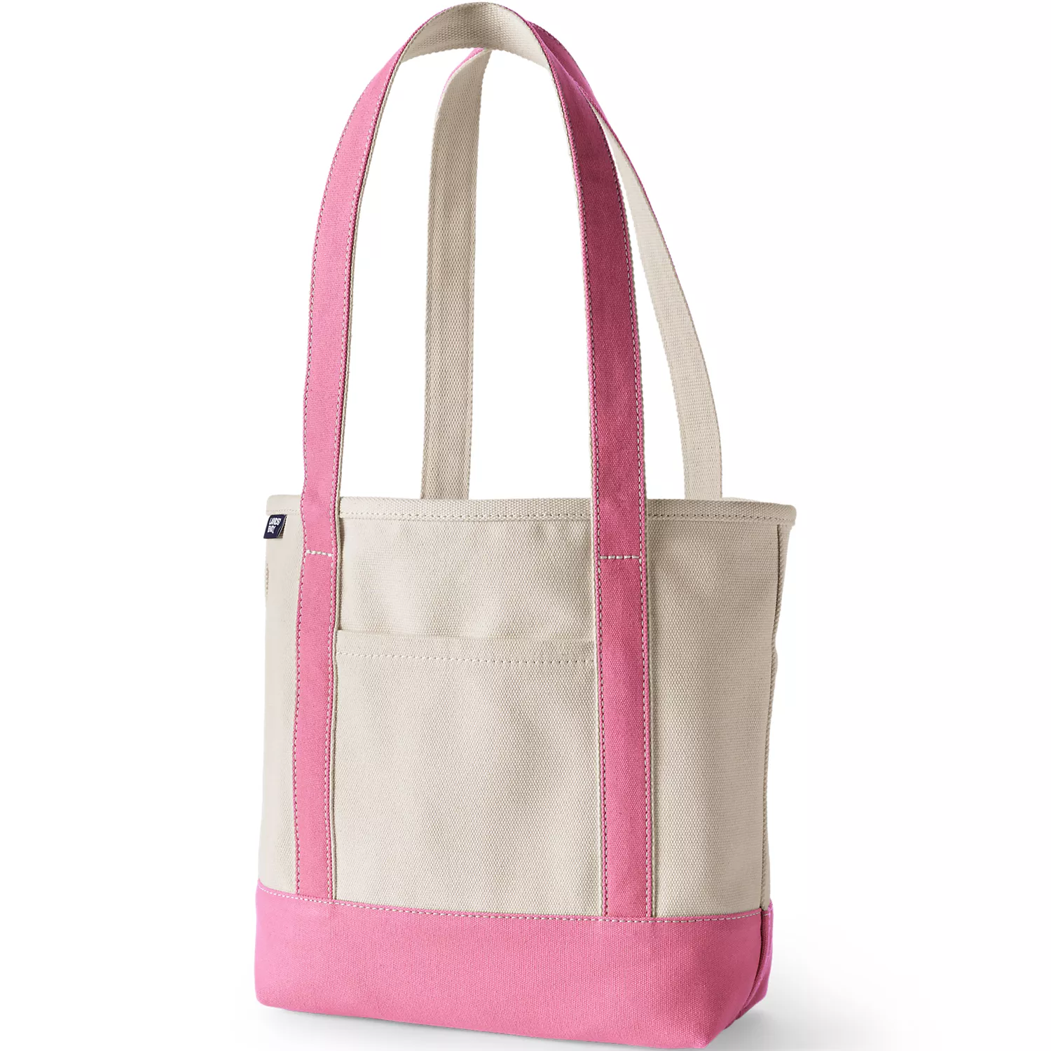 Lands' End Medium 5 Pocket Open Top Long Handle Canvas Tote Bag